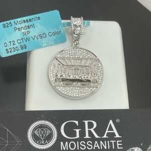 GRA Moissanite Pendant with Silver Accents